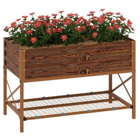 40" x 20" x 10" Galvanized Steel Raised Garden Bed, Metal Garden Bed with Storage Shelf, Dark Brown