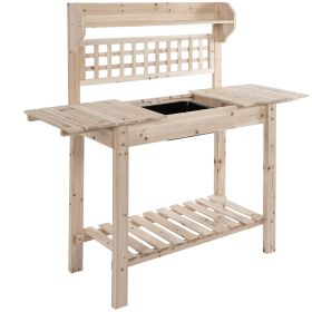 Wooden Potting Bench Garden Work Table with Storage Natural Finish