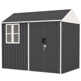 8' x 6' Metal Garden Storage Shed, Extra Large Outdoor Tool Storage House w/ Doors, Window and Air Vents, Dark Gray