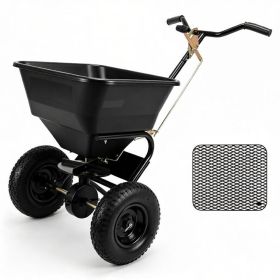 Black Heavy-Duty Walk-Behind Broadcast Lawn Spreader, 66 Lbs Capacity Adjustable Flow Control
