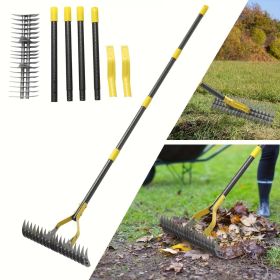 15 Inch Dual Blade Lawn Dethatching Rake, Manual Weed Puller and Grass Removal Tool with Sharp Steel Tines for Lawn Care