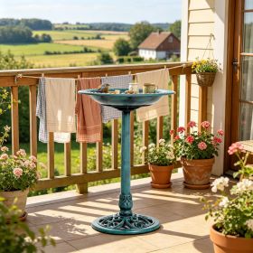 28'' Outdoor Resin Bird Bath Decor Fleur De Lis Pattern Time-Worn Finish Garden Ornament