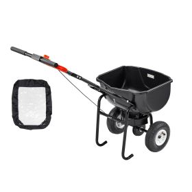 Walk Behind Spreader, 60LBS Capacity, Push Spreader with Hopper Grate, 0-9.8 ft Spreading Width, 8 in All Terrain Pneumatic Tires