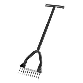 Lawn Aerator, 9.2 in Manual Core Aerator Tool with 15 Iron Spikes, Long Handle & Wide Plate, Heavy Duty Grass Aeration Tool