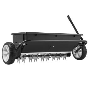 Tow Behind Lawn Spreader with Aeration Spikes, 32 in Spreading Width, Broadcast Spreader with Universal Hitch