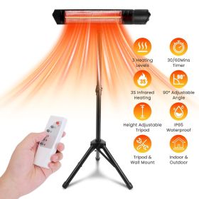 1500W Infrared Heater With Stand Electric Outdoor Patio Heater IP65 Waterproof Tripod Wall Mount with 2 Remotes 3 Heating Levels for Home Restaur
