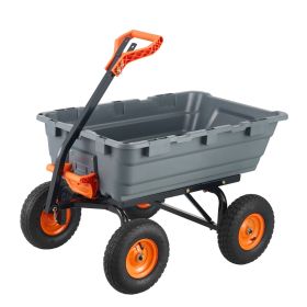 Garden Cart, Durable Poly Dump Cart with Simple Assembly Steel Frame, Versatile Dump Wagon with Dual-Function Handle