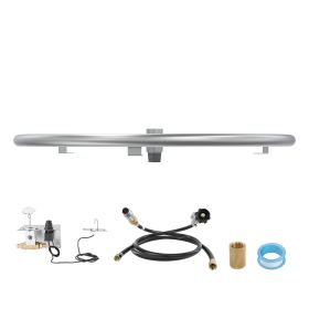 18 inch Round Stainless-Steel Fire Pit Burner Ring, Drop-in Fire Pit Ring Burner Kit for Natural Gas & Propane - with 150