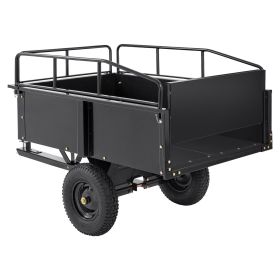 Heavy Duty ATV Trailer Steel Dump Cart, 750-Pound 15 Cubic Feet, Garden Utility Trailer with Removable Sides for Riding Lawn Mower Tractor