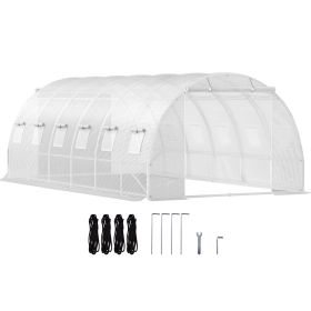 20 x 10 x 7 ft Walk-in Tunnel Greenhouse, Portable Plant Hot House with Galvanized Steel Hoops, 3 Top Beams, Diagonal Poles