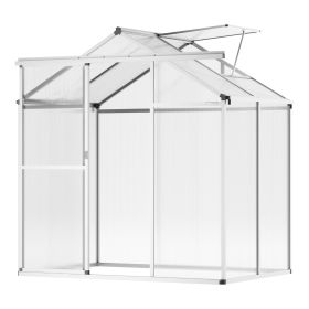 Polycarbonate Greenhouse, 6 x 4 Ft, Outdoor Greenhouse with Adjustable Vent Windows, Pavilion Styled Greenhouse with Sliding Door