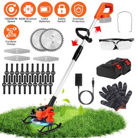 Cordless Grass Trimmer With Wheels 2Pcs 3.0Ah Batteries Rechargeable Handhold Lawn Mower With 3 Types of Blades Head Angle Adjustable Lightweight