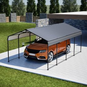 Galvanized Steel Carport Canopy, Heavy Duty Triangle Reinforced Frame, UV-Proof Waterproof Roof, Large Capacity For Car, SUV, Boat, Tractor (Option: 12x20 FT Black  Metal)