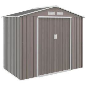 7' X 4' Outdoor Storage Shed, Garden Tool Metal Shed With Foundation Kit, Double Lockable Door, Air Vents And Sloping Roof, For Backyard, Patio, (Option: Gray White)
