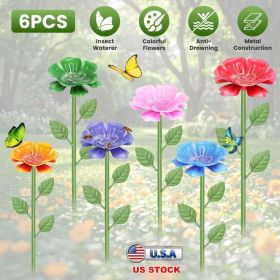 6Pack Metal Bee Watering Stations, Anti-Drowning Bee Butterfly Feeders Pollinator Stakes With Artificial Flowers For Outdoor Garden Courtyard Dec (Option: 6Pcs Per Set)