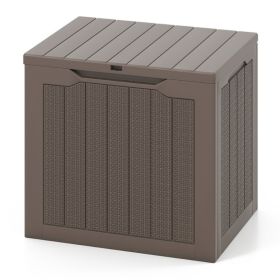 Outdoor Storage Box 25 Gallon Deck Box With Lockable Lid And Wicker-woven Texture For Storage Bin, Side Table Or Bench (Option: Brown)
