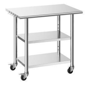 Stainless Steel Work Table, 24x36 Inch Food Prep Table With 2 Shelves And Wheels, Commercial Kitchen Workstation, Metal Heavy Duty Utility Workta (Option: Default)