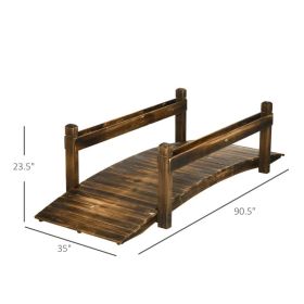 Outsunny 7.5' Wooden Garden Bridge With Planters, Stained Finish Arc Footbridge With Safety Railings For Backyard, Pond Stream, Stained Wood (Option: Stained Wood)
