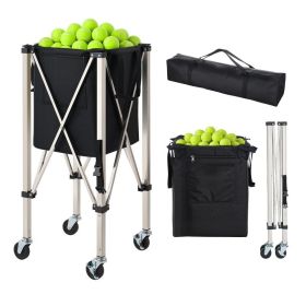 Tennis Ball Hopper, Holds 200 Tennis Balls, Foldable Pickleball Basket Cart With Wheels For Easy Pick Up, Stainless Steel Portable Pickleball Car (Option: Default)