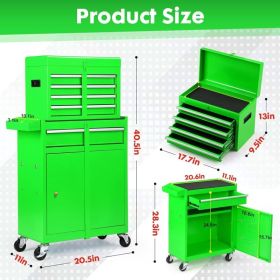 5-Drawer Rolling Tool Chest -2-in-1 Lockable Tool Box With Wheels, Sliding Drawers & Detachable Top- Garage & Workshop Storage Cabinet, Green (Option: Default)