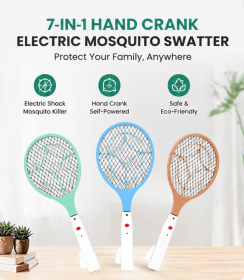 Hand Crank Self-Powered Insect Swatter, 3 Colors Manual Charging Electric Fly Swatter (Style: Milk White Electric Mosquito Swatter)