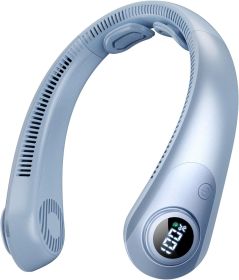 Portable Neck Fan that Blow Cold Air, LED Display, Rechargeable Hands-Free Wearable Cooling Personal Fan, 5 Speed, Neck Support (Color: Light Blue)
