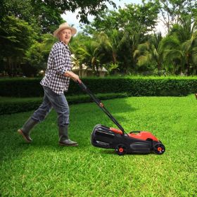 13 Inch Electric Push Lawn Corded Mower with Grass Bag (Color: Red)