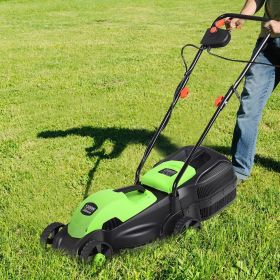 13 Inch Electric Push Lawn Corded Mower with Grass Bag (Color: Green)