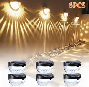 12/6 Solar fence lights, solar platform lights, solar wall lights, rechargeable solar cells, suitable for front porches, security lights (Color: Warm colors, Quantity: 6PCS)