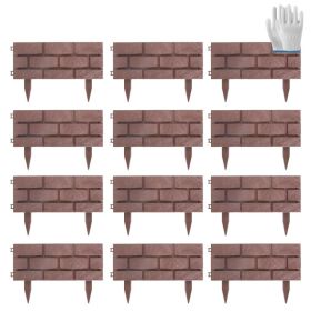 12PCS Stone Fence Edging Panels, PP Garden Border With Rotatable Connectors, Easy Snap Assembly Adjustable Angle For Garden Yard Lawn Flower Bed (Option: 12Pcs Per Set)