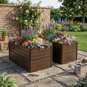 2-Pack 74.6in X35.4inx25in Raised Garden Bed Kit, Metal Elevated Planter Box, Open Drainage Base, 8 Reinforcing Rods, Rustproof Steel With Safety (Option: Walnut Metal)