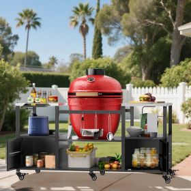 Outdoor Grill Table For Big Green Egg Style BBQ, Metal Grill Cart With Storage Box, Compatible With Up To Large Green Egg, Kamado Joe Jr (Option: Black.Silver)