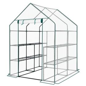 Mini Walk-in Greenhouse With PE Cover, 8-Shelf Indoor Outdoor Plant Gardening Green House For Garden Backyard, 56inch X 56inch X 77inch, White (Option: 20988027)