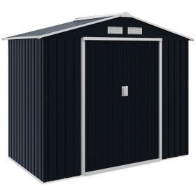 7'x4' Metal Outdoor Shed Organizer & Garden Storage With 4 Vents For Airflow & 2 Easy Sliding Doors - Dark Gray (Option: Dark Grey)